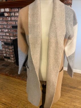 Boston Proper Neutral Colorblock Open-Front Cardigan - Beige, Gray, Cream